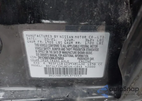 2021 Nissan Versa Sv Xtronic Cvt из США, поврежденный, VIN 3N1CN8EV3ML875053